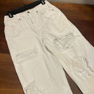 American Eagle Outfitters White Distressed Boyfriend Jeans